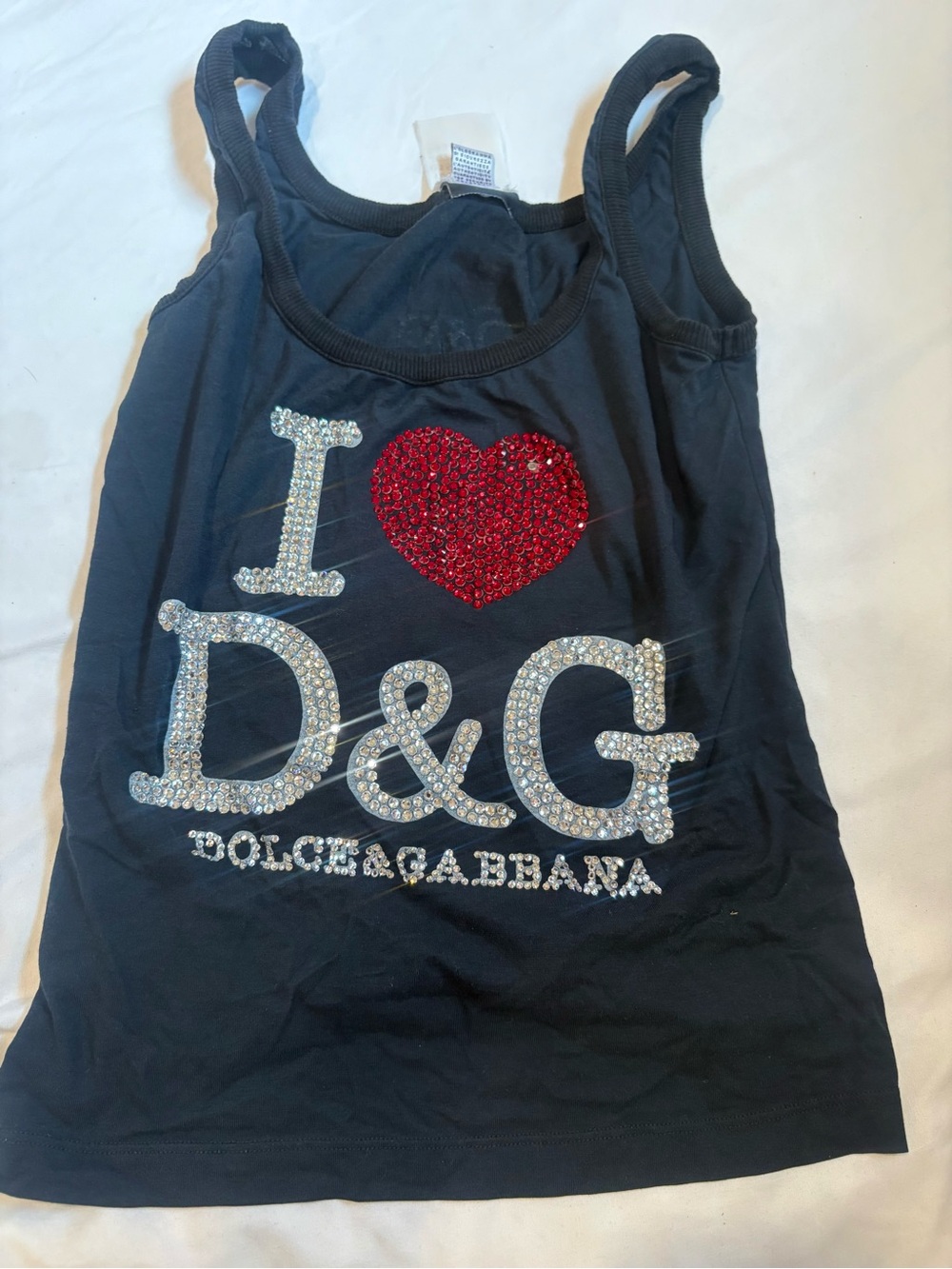 VINTAGE I LOVE DOLCE AND GABBANA RHINESTONE TANK TOP
